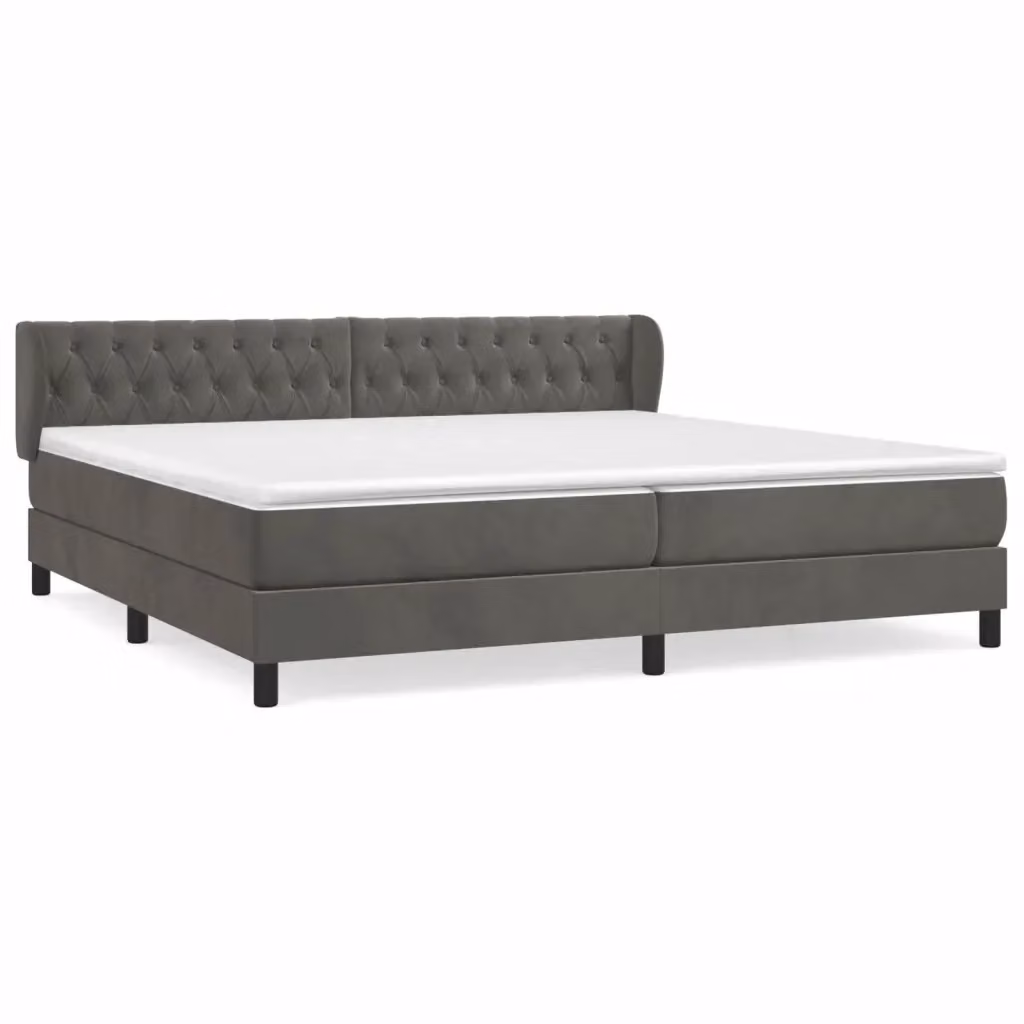 Letto Ibrido vidaXL con Giroletto a Molle e Materasso in Velluto Grigio e Bianco L/P: 200 x 200 cm – 2