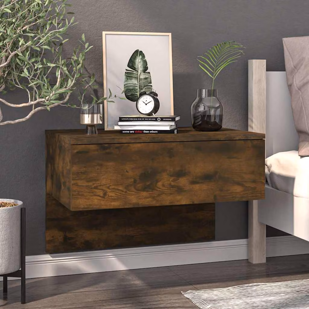 Comodino a muro vidaXL in legno Rovere Fumo, design moderno e finitura opaca, L: 40 cm, P: 40 cm, H: 60 cm