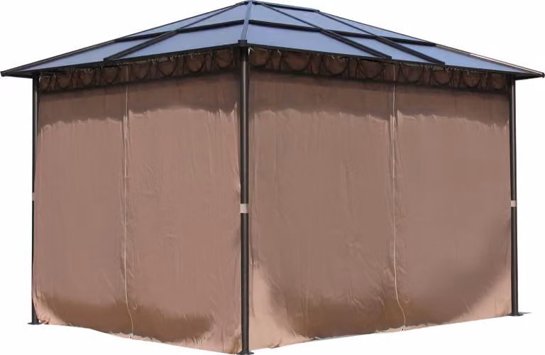 Gazebo da giardino in metallo con tetto rigido 3x3,6 m con 4 pannelli laterali in policarbonato alveolare