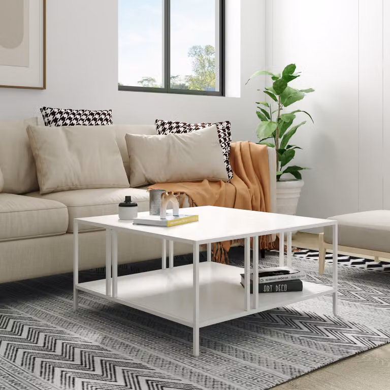 Tavolino 'Kumlinge' in metallo 40x80x80 cm bianco
