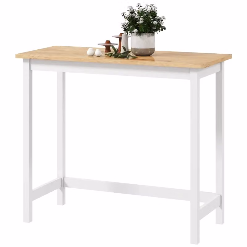 Tavolo alto moderno REDOM in legno di caucciù, colore rovere e bianco, L: 108 cm, P: 48 cm, H: 91 cm – 2