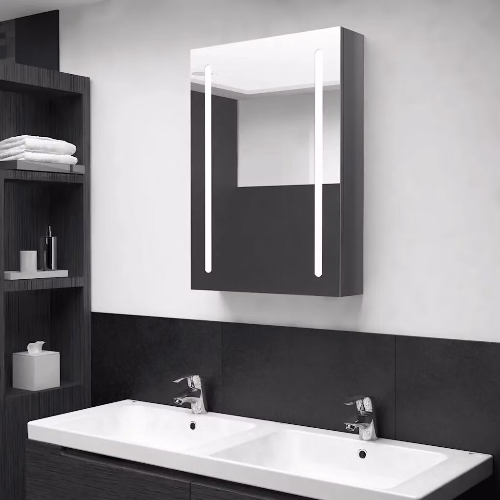 Armadietto da bagno moderno DESIGN IN con specchio e illuminazione LED in MDF grigio lucido L: 50 cm, P: 13 cm, H: 70 cm – 2