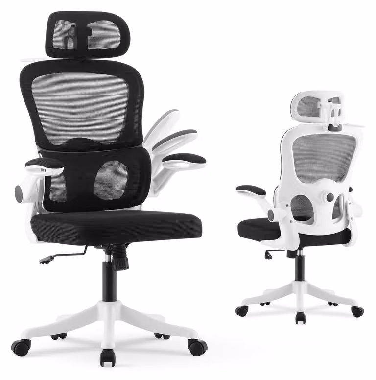 Sedia da ufficio ergonomica, colore nero, con poggiatesta regolabile in 3D e rivestimento in mesh