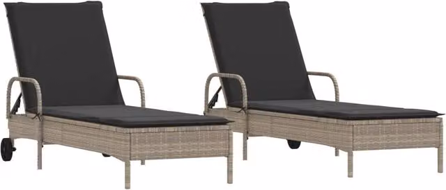 Lettino Prendisole | Sdraio da giardino | Lettino da sole 2 pz con Cuscini Grigio Chiaro in Polyrattan