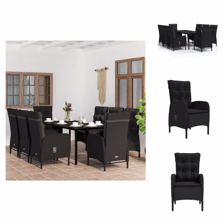vidaXL set da pranzo da giardino 9 pezzi con cuscini nero - Set di mobili da giardino