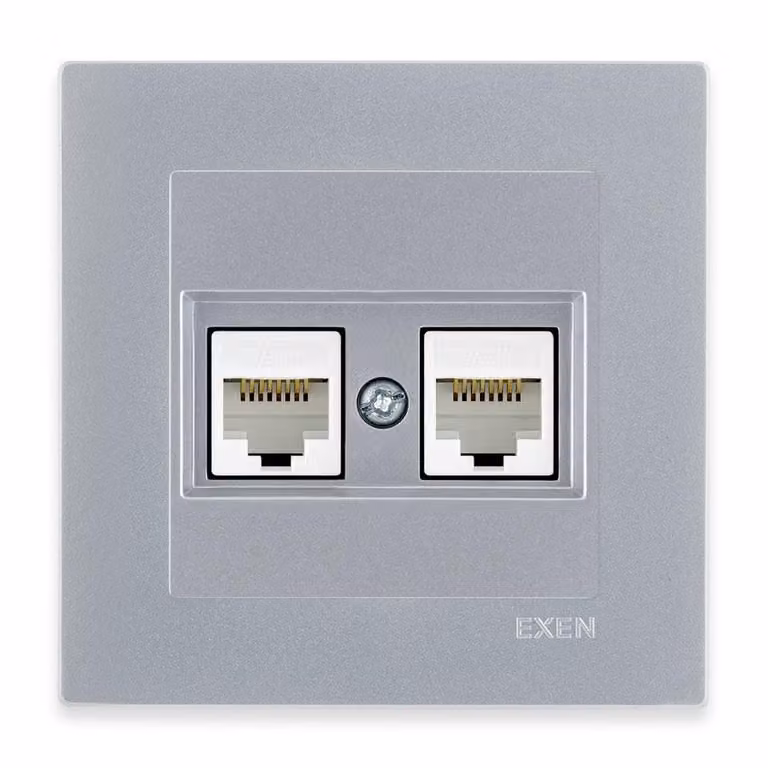 Presa doppia RJ45 Cat. 6 per computer, color argento + cornice color argento di EXEN