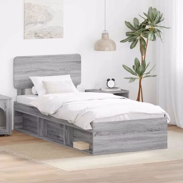 Struttura del letto Sonoma vidaXL in pino massello e legno, colore grigio, L/P/H: 200 x 90 x 206 cm
