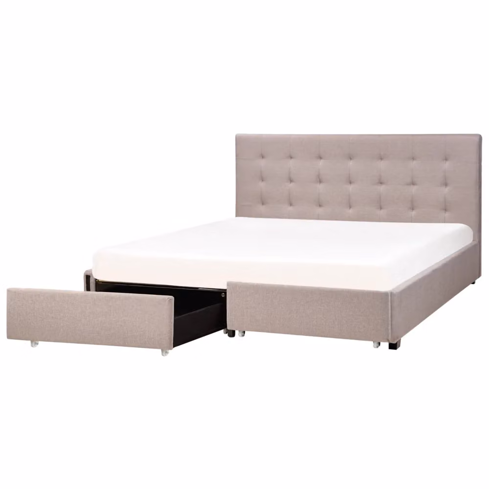 Letto contenitore matrimoniale Beliani imbottito in tessuto grigio con cassetti e struttura in legno L/P: 180 x 200 cm – 2