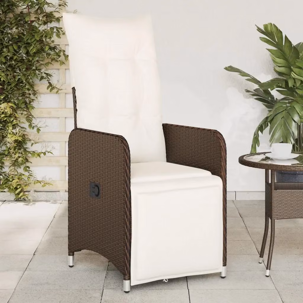 Sedia da giardino reclinabile con braccioli in rattan e metallo, colore marrone e bianco – 2