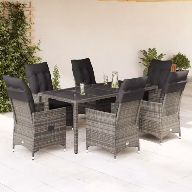 Set da Pranzo da Giardino 7 pz con Cuscini in Polyrattan Grigio 3276741