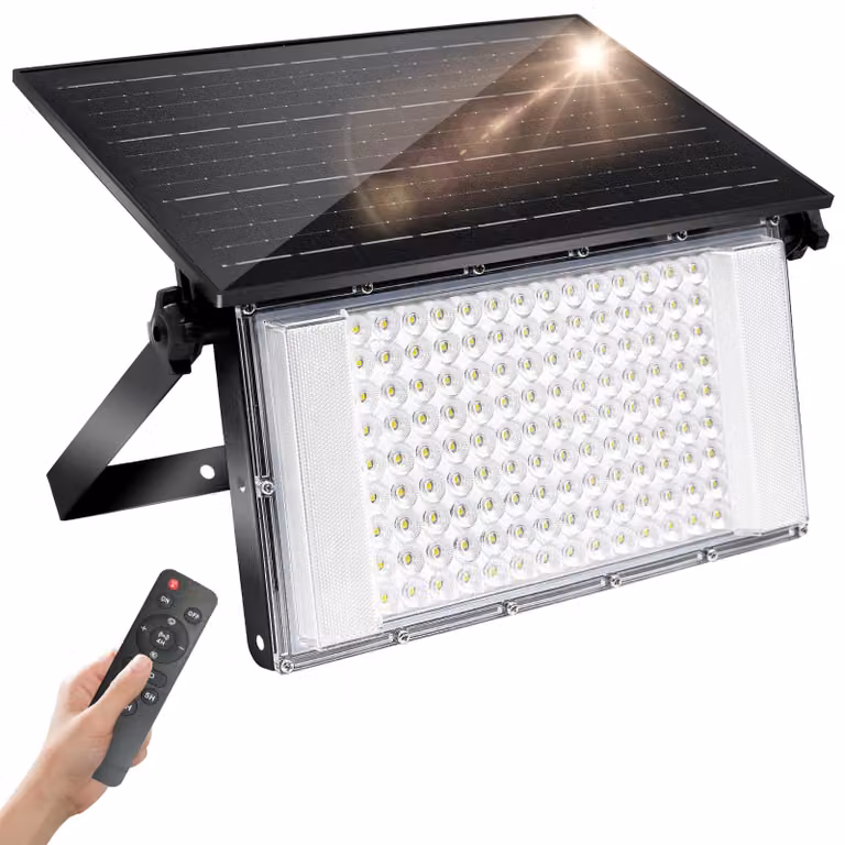 Lampada solare da esterno da 150W con sensore di movimento, batteria da 8000mAh, grado di protezione IP65, con telecomando