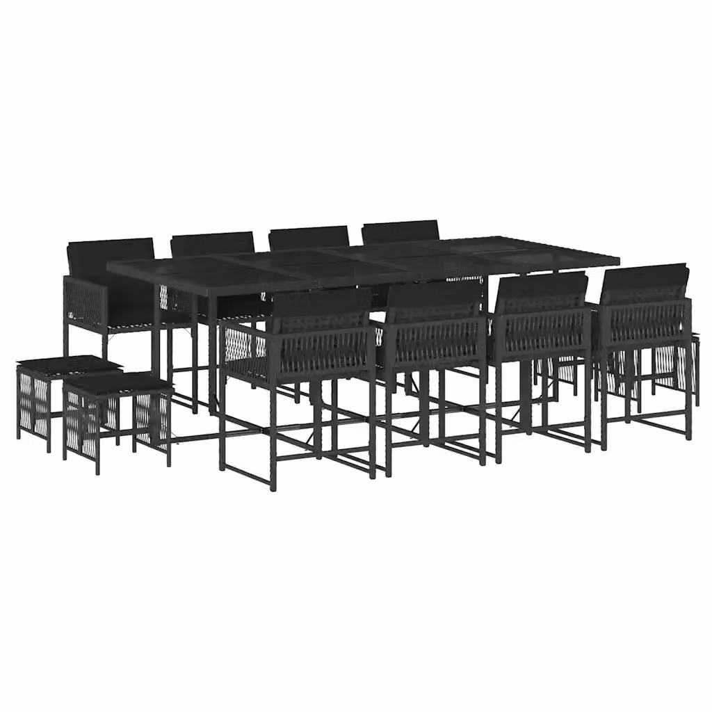 Set da pranzo da giardino vidaXL in polyrattan nero con cuscini e tavolo in vetro, 13 pezzi – 2