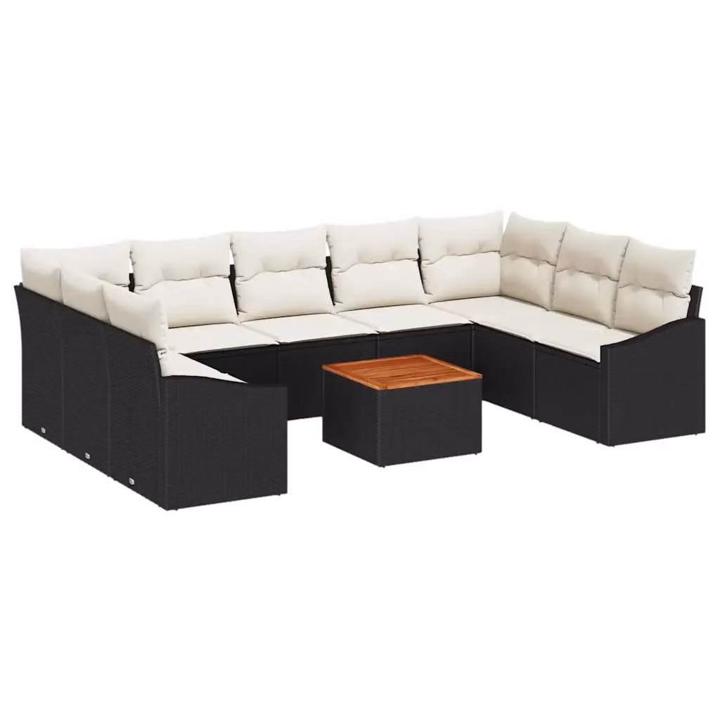 Set Divano da Giardino vidaXL 10 Pezzi in Polyrattan Nero con Cuscini e Tavolino da Esterno – 2