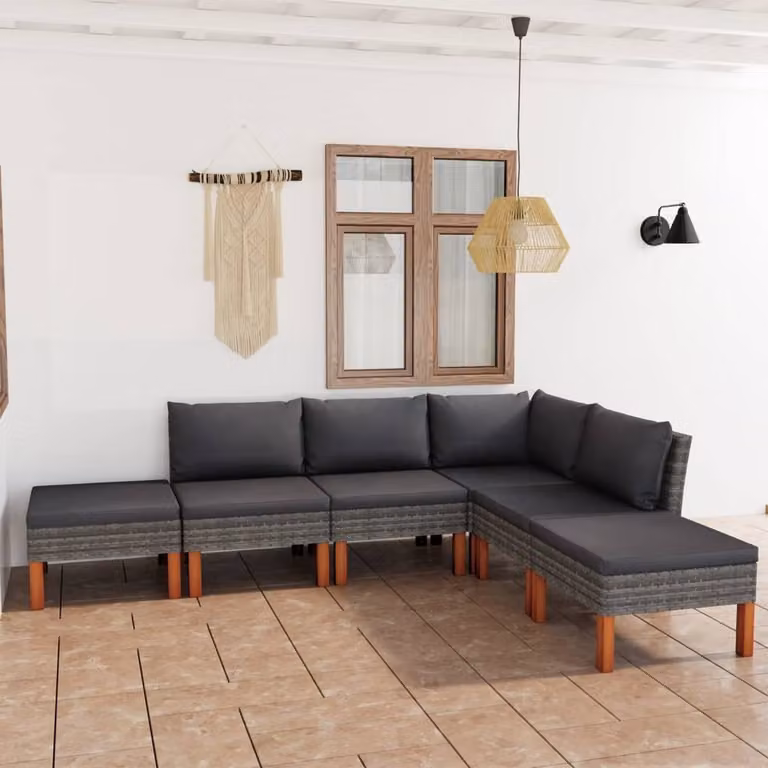 The Living Store Set da giardino da 6 pezzi con cuscini in poly rattan grigio