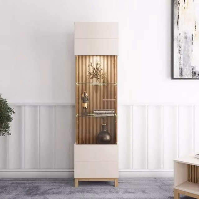 Mobile Espositore Usseaux DMORA con Ante in Vetro e Ripiani Interni, Colore Marrone e Beige, L: 51.5 cm, P: 35 cm, H: 191.5 cm