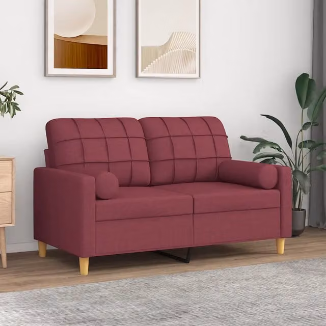 Divano a 2 posti moderno vidaXL in tessuto rosso con cuscini e coperture rimovibili L: 138 cm, P: 77 cm, H: 80 cm