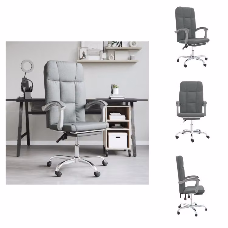 vidaXL Sedia da ufficio con funzione reclinabile in tessuto grigio scuro - Sedie da ufficio