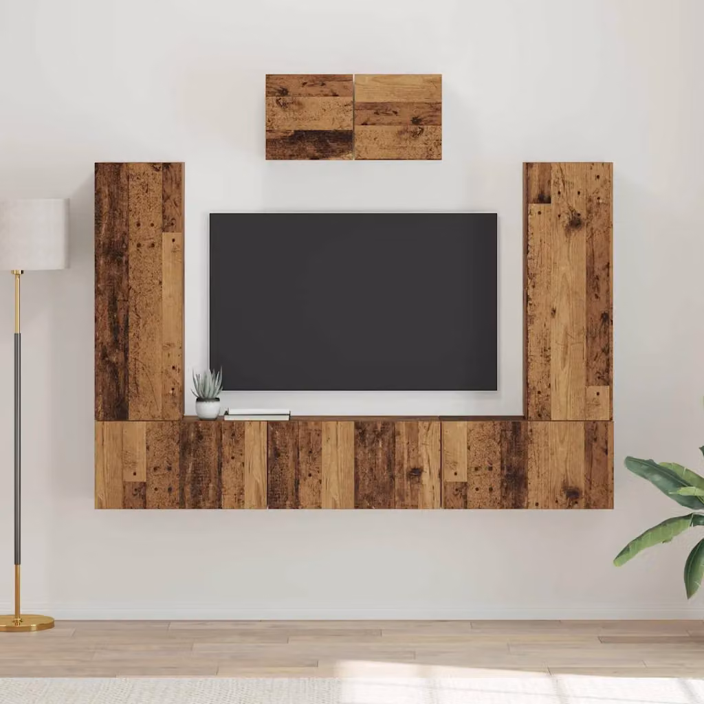 Set mobile TV moderno vidaXL in legno ingegnerizzato e MDF, 7 pezzi, marrone opaco, L: 180 cm, H: 60,7 cm, P: 30 cm