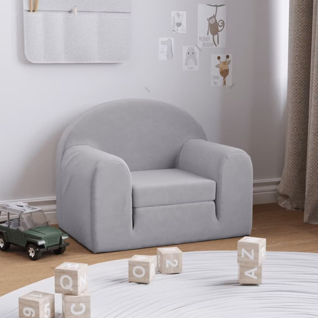 vidaXL Divano Letto per Bambini Grigio Chiaro in Morbido Peluche con Struttura Imbottita