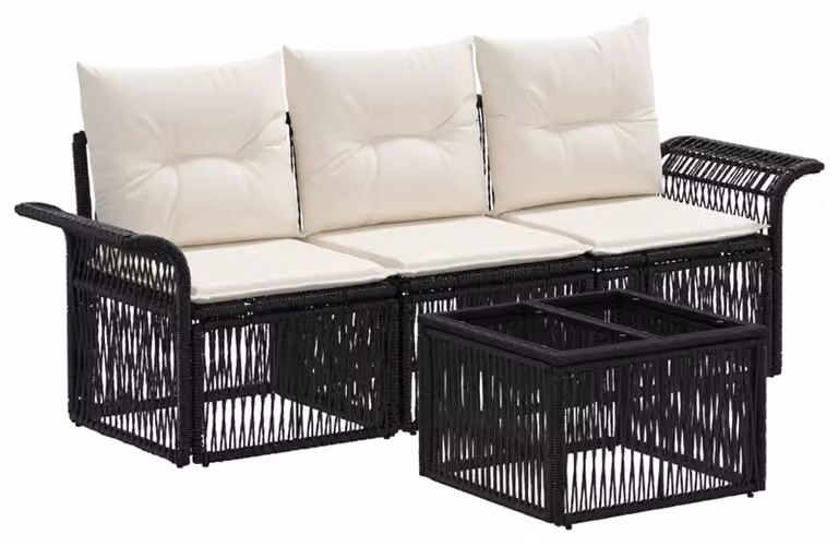 Set Divano da Giardino 4 pcs Nero polyrattan