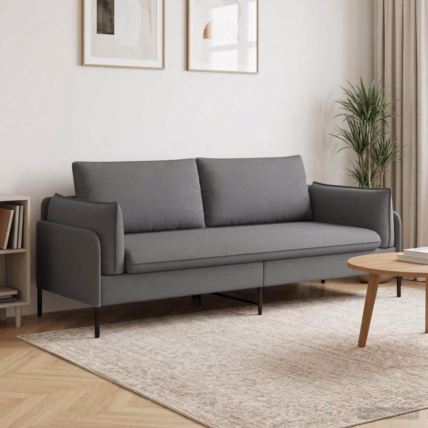 Divano 3-Persone Moderno vidaXL in Tessuto Grigio e Nero con Coperture Rimovibili L: 222 cm, P: 81 cm, H: 89 cm