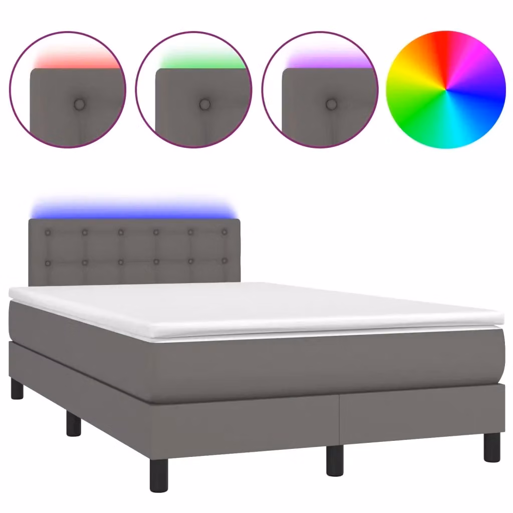 vidaXL Giroletto con Molle, Materasso e Illuminazione LED in Similpelle Grigia, L/P/H: 120 x 200 x 78 cm – 2