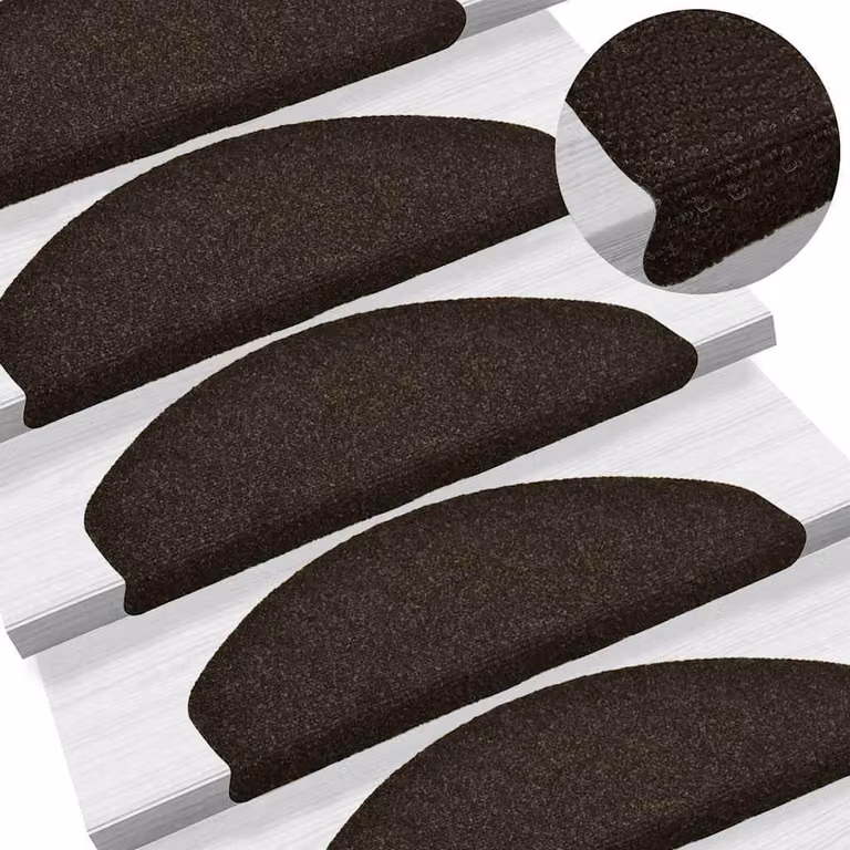 Set di 10 tappetini autoadesivi per scale vidaXL, forma semicircolare, colore marrone scuro, L: 65 cm, P: 21 cm, H: 4 cm
