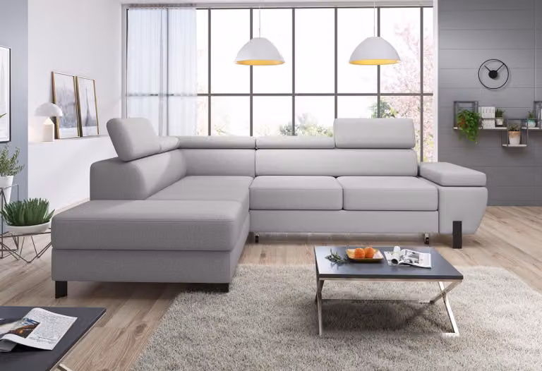 Divano angolare componibile, imbottito, con funzione letto, design moderno, divano angolare a forma di L