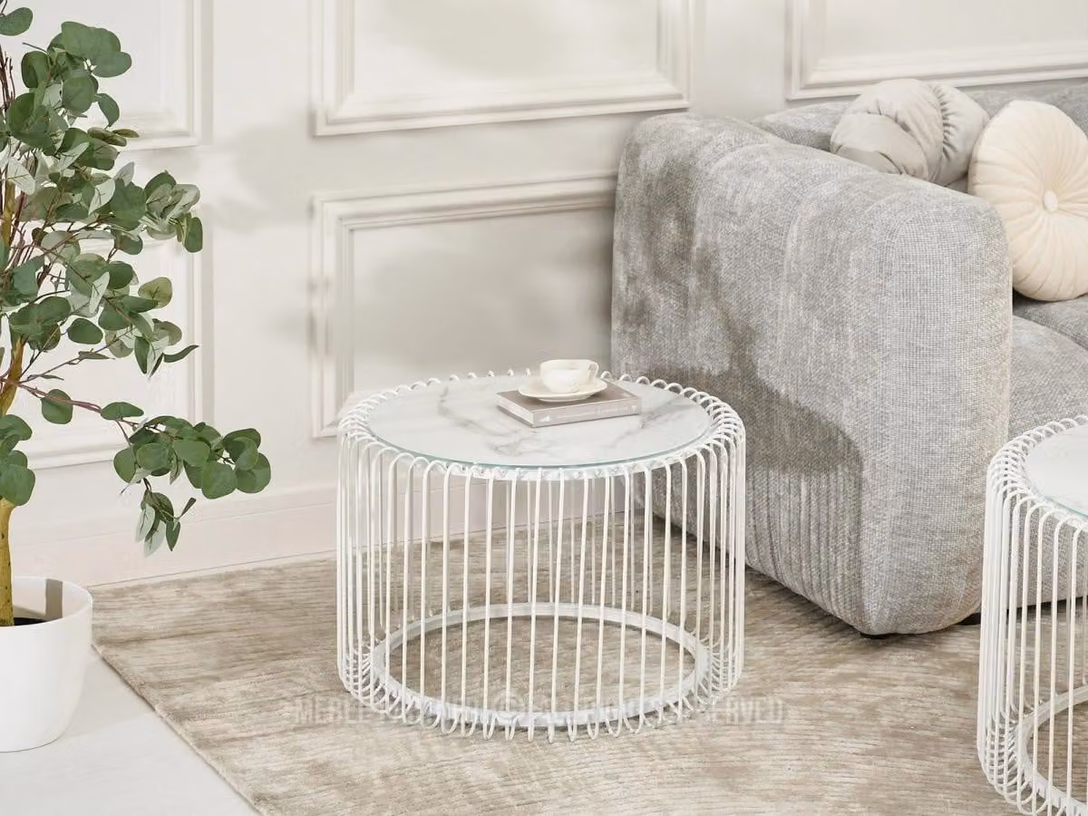 Tavolino da caffè di design IRAKLI - marmo bianco / bianco