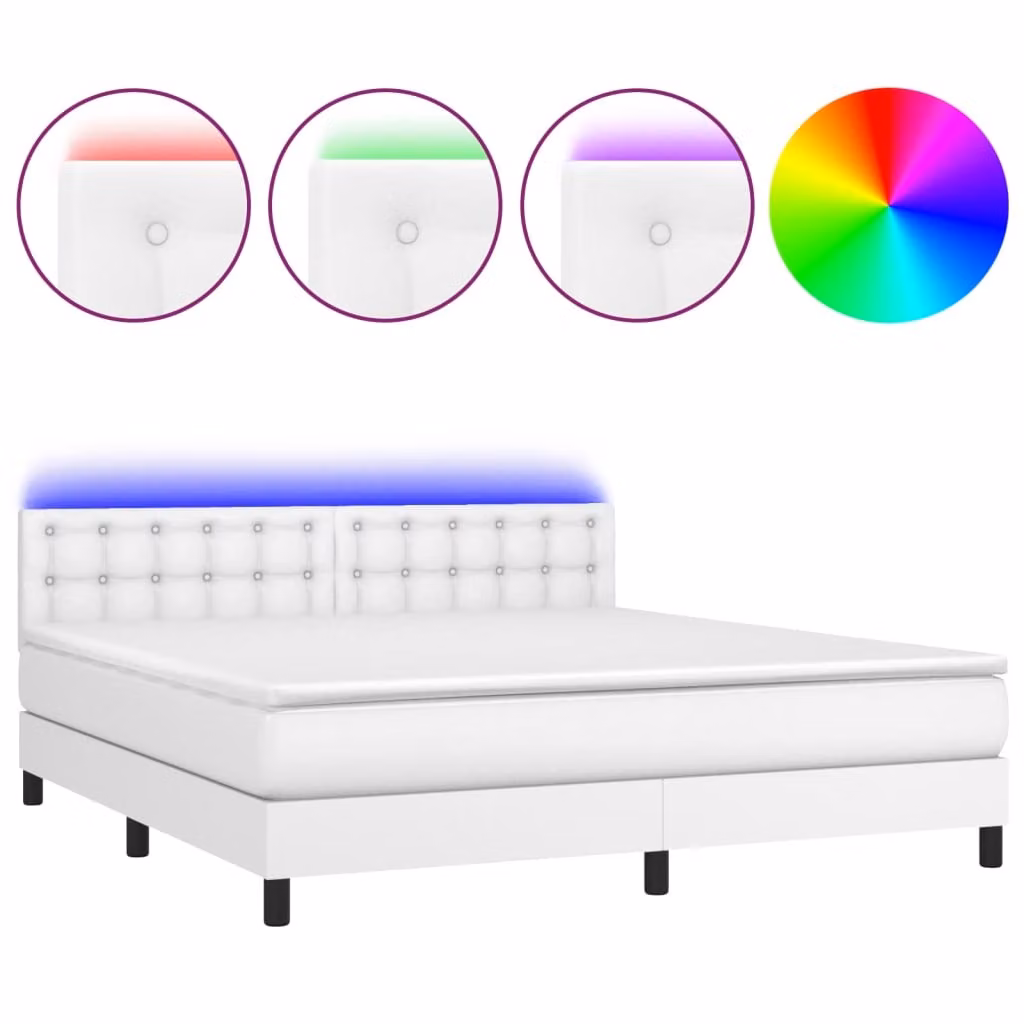 Giroletto Molle con Materasso e LED Bianco 180x200cm Pelle finta