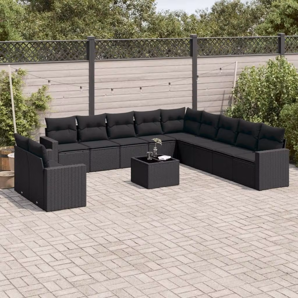 Maison Exclusive - Set divani da giardino 12 pezzi con cuscini in polyrattan nero