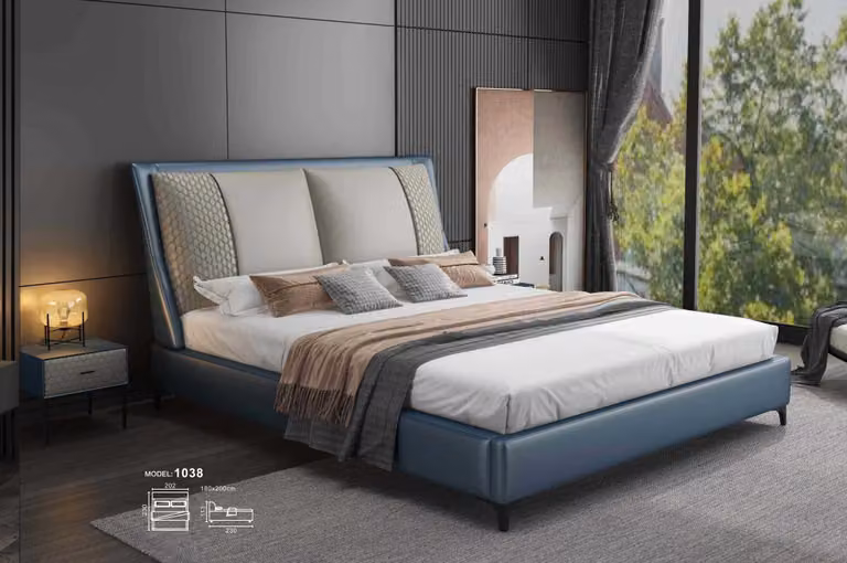 Designer Bett Schlafzimmer Betten Textil Leder Hotel Luxus Polster Samt Stoff