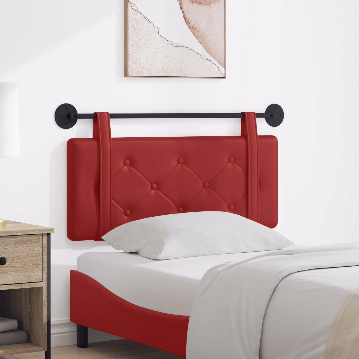Testiera per letto sospesa vidaXL in similpelle rossa con pannelli imbottiti in MDF e metallo