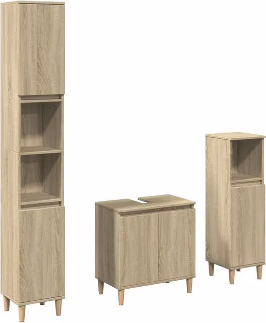 Set Mobili da Bagno | Armadio da bagno 3 pz Rovere Sonoma in Legno Multistrato