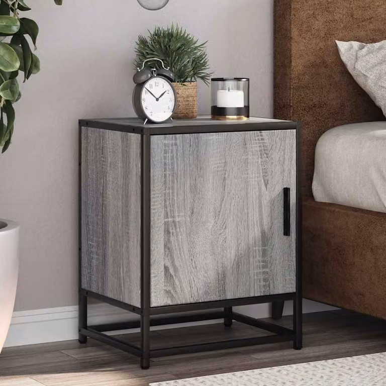 Comodino moderno vidaXL Grigio per camera da letto in legno e metallo L 40 cm, P 31 cm, H 50 cm