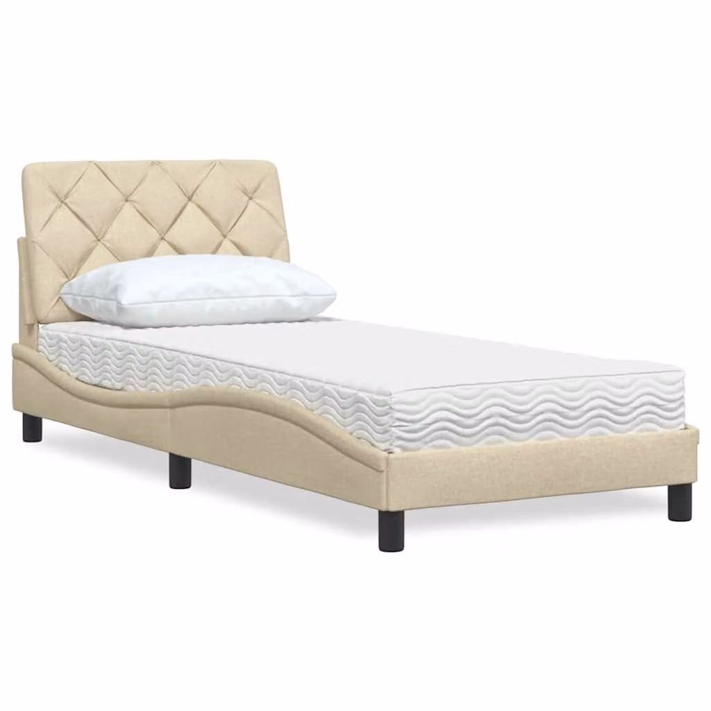 Letto con Materasso vidaXL in Tessuto Beige e Bianco per Adulti L/P: 90 x 200 cm