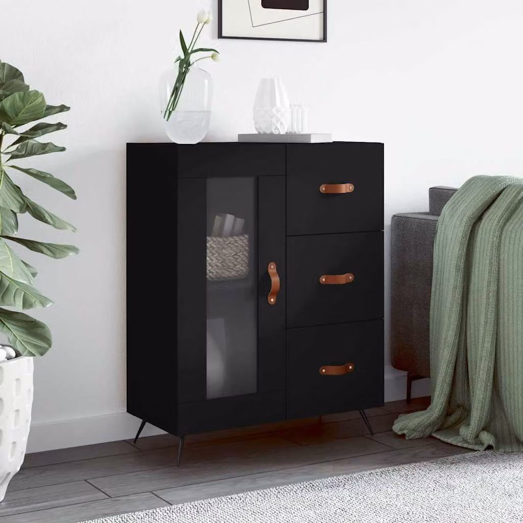 Credenza nera vidaXL in legno e metallo L: 69,5 cm, P: 34 cm, H: 90 cm