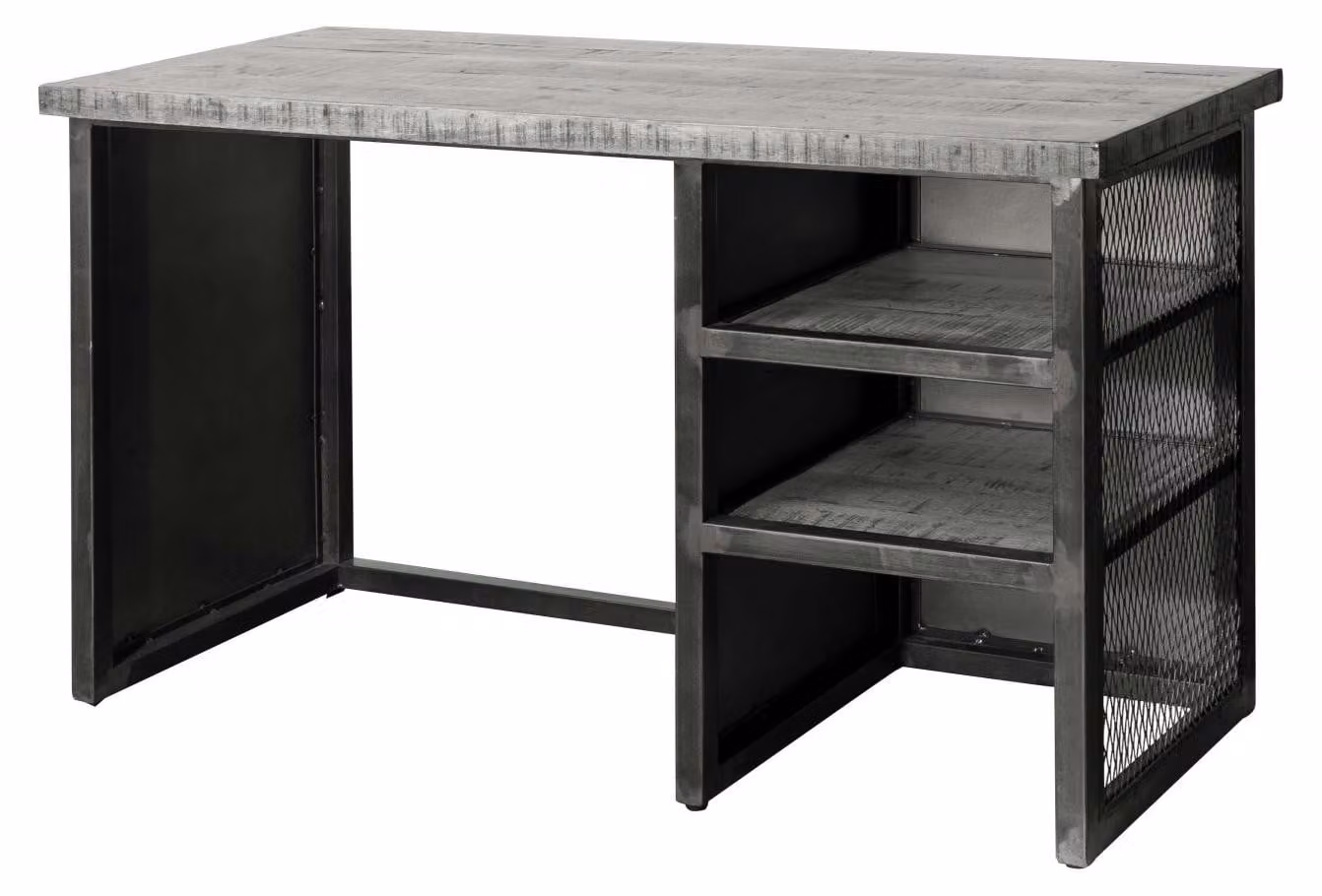 MASSIVMOEBEL24 | scrivania in legno di Mango 122x52x76 grigio scuro laccato HEAVY INDUSTRY #157