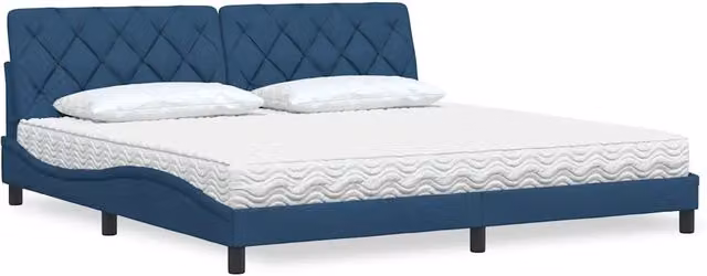 Letto con Materasso vidaXL in Tessuto Blu e Bianco L/P/H: 200 x 200 x 218 cm – 2