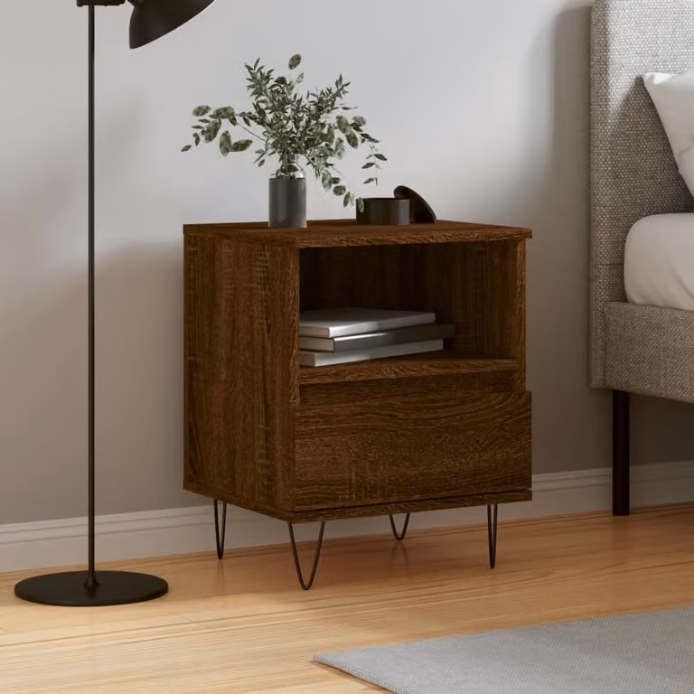 Comodino sospeso vidaXL in legno rovere marrone, stile moderno per camera da letto, L 40 cm x P 35 cm x H 50 cm
