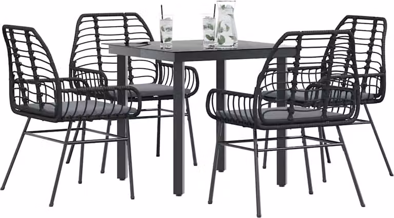 Maison Exclusive - Set da Pranzo da Giardino con Cuscini 5 pz Polyrattan Vetro