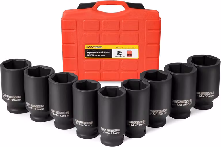 Set di chiavi a bussola per avvitatori a percussione, 9 pezzi, attacco da 1/2 pollice, da 29 a 38 mm, per uso in garage