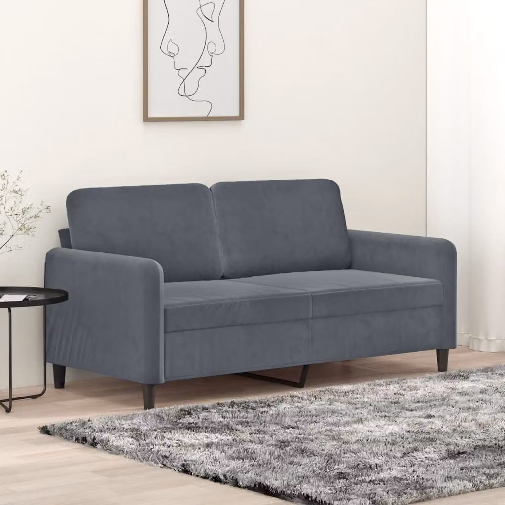 Divano a due posti, colore grigio scuro, 140 cm, in velluto
