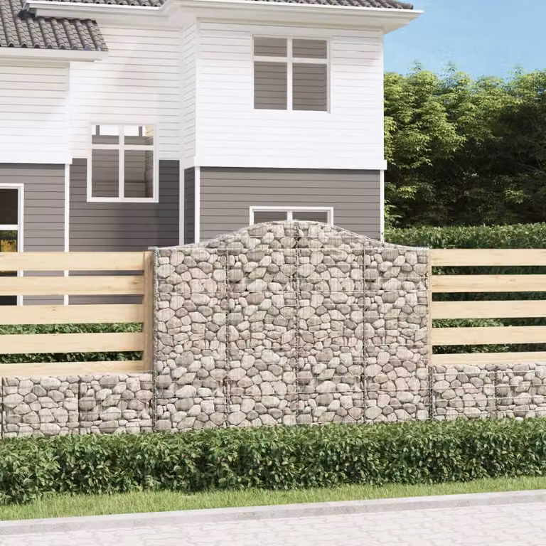 Set di 3 Cesti Gabbioni ad Arco vidaXL in Acciaio Zincato Grigio, L: 200 cm, P: 30 cm, H: 160-180 cm