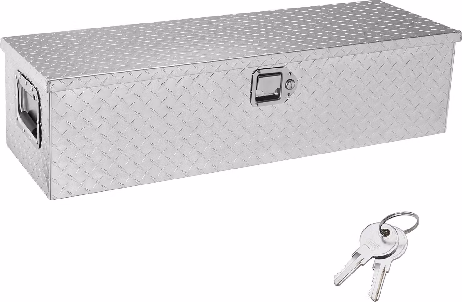 SucceBuy Robusta cassetta porta attrezzi in alluminio per l'area di carico, 99,1 x 33 x 25,4 cm, lamiera diamantata, con maniglia laterale e chiavi di chiusura, per pick-up, area di carico, camper, rimorchio, argento