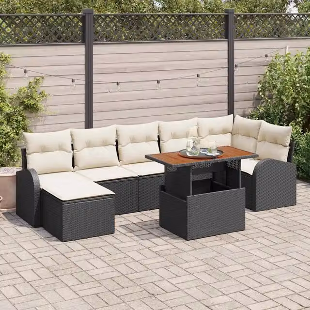 Set Divano da Giardino 8 pz Nero e crema 3349613