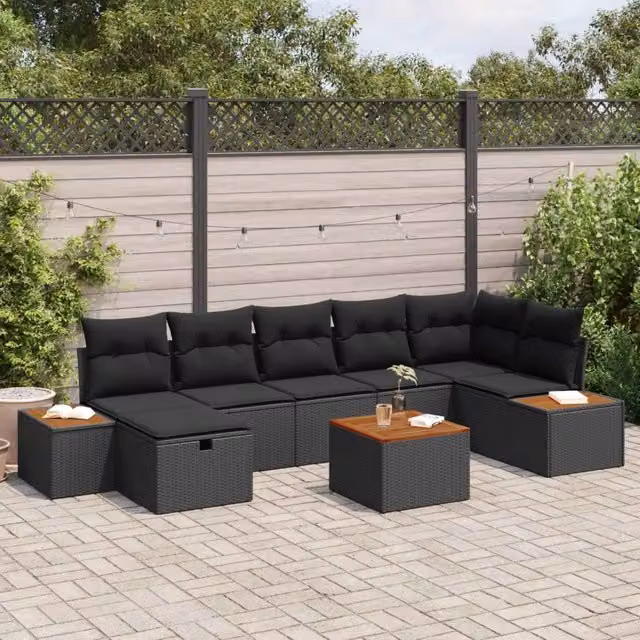 Set Divano da Giardino 8 pz Nero polyrattan 3360977