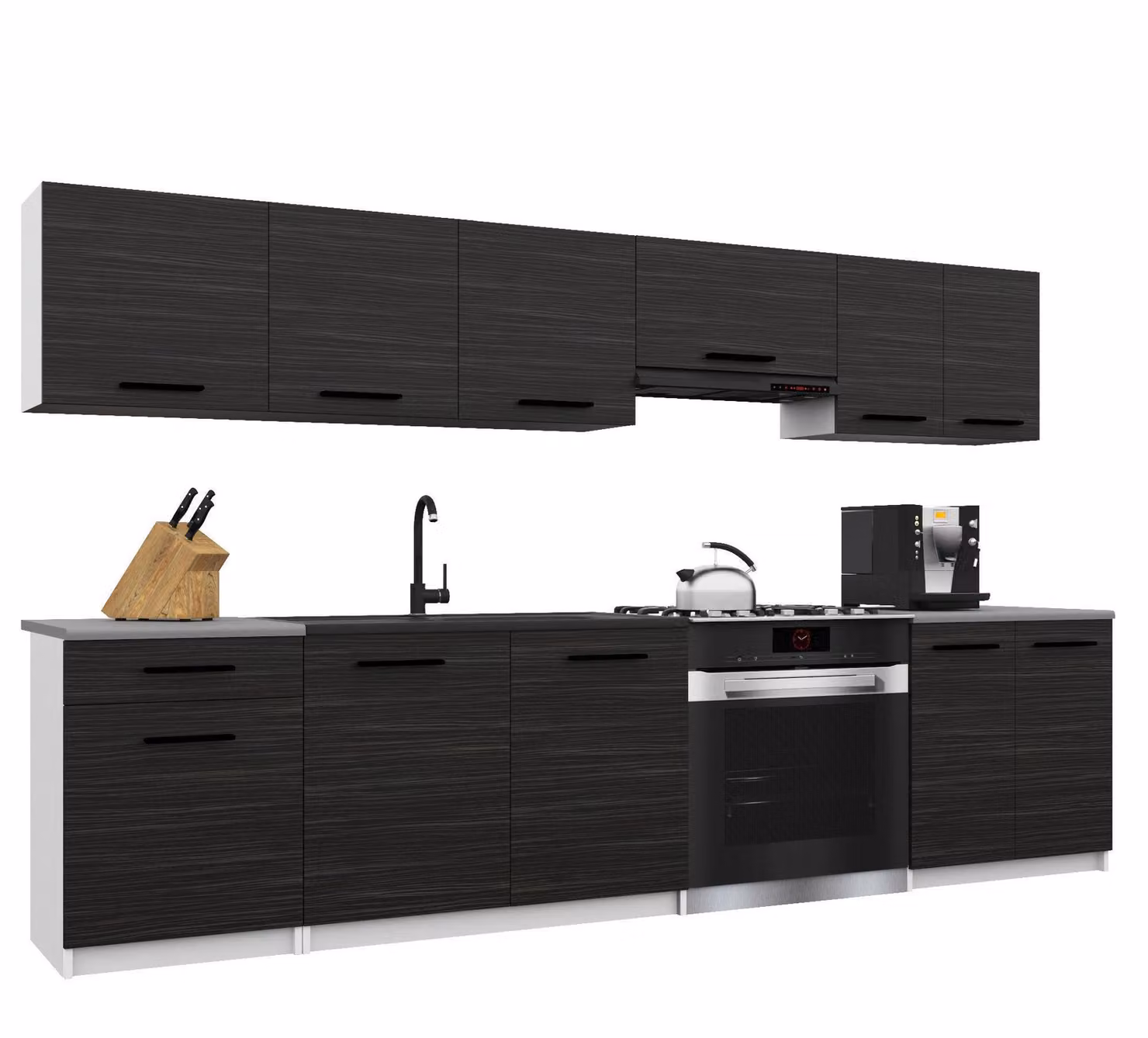 Belini - Angolo cottura moderno ITALIA 2 - Mobili da cucina 240 cm in ebano - Cucina componibile con pensili, mobili base e piani di lavoro