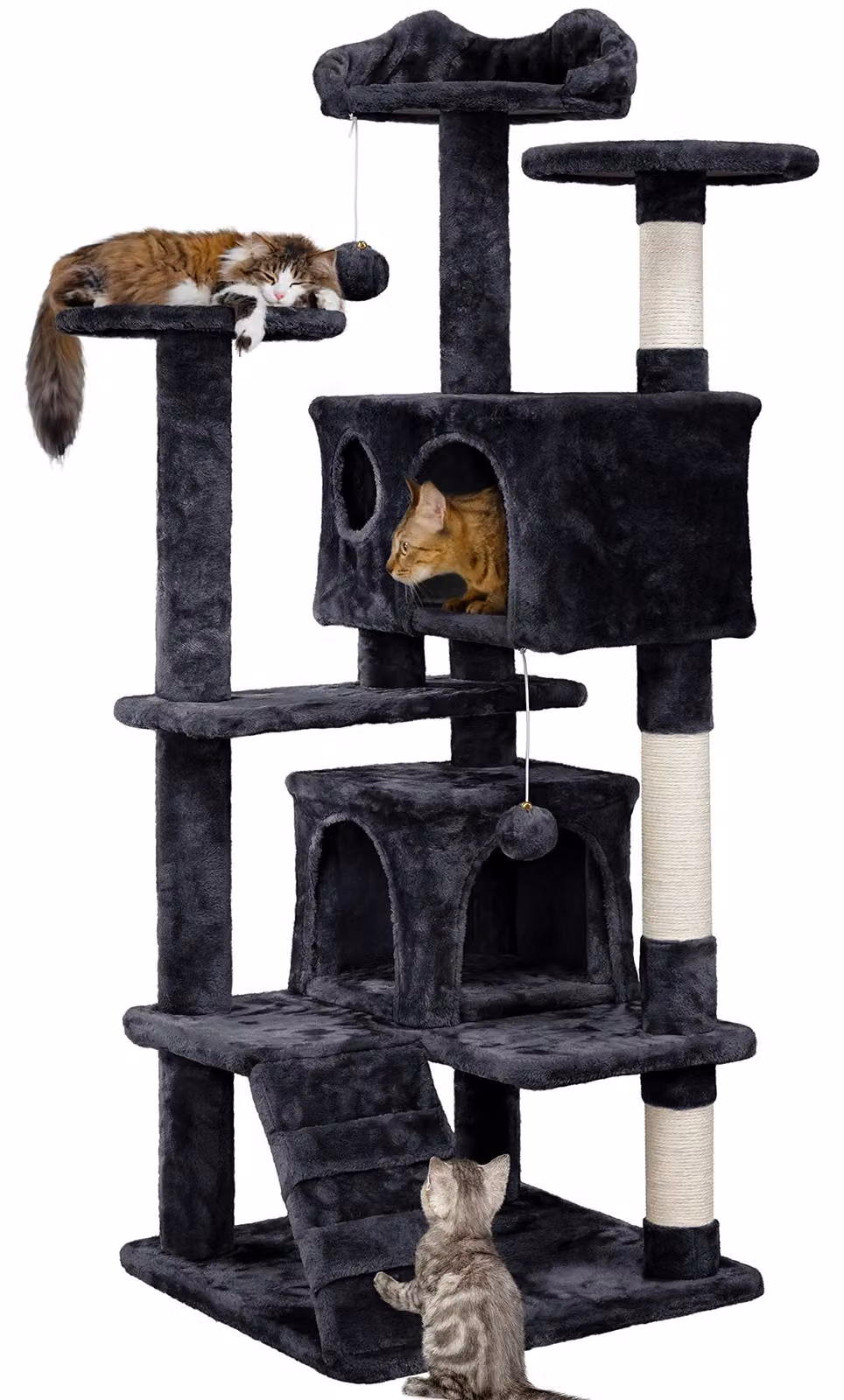 Yaheetech, albero per gatti alto 139 cm, robusto, con 2 rifugi, colore nero