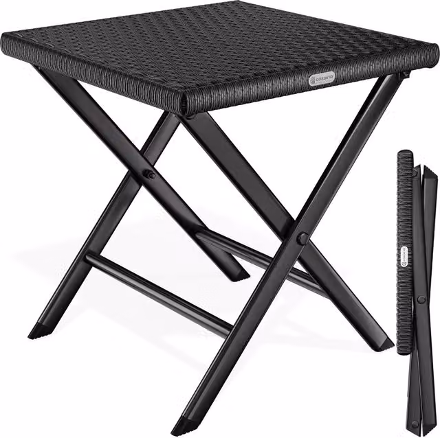 Sgabello pieghevole 3in1 Roma Casaria in polyrattan nero per giardino e terrazzo L/P/H: 44 x 40 x 44 cm – 1